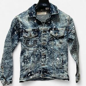 VTG Evolution in Design Boys' L Paint Splatter Distressed Denim Jacket